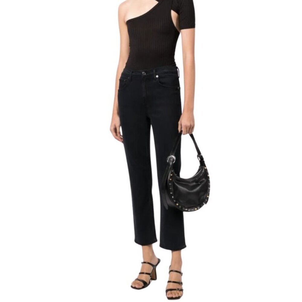 AGOLDE Kye Mid-Rise Straight-Leg Cropped Black Jeans Size 25